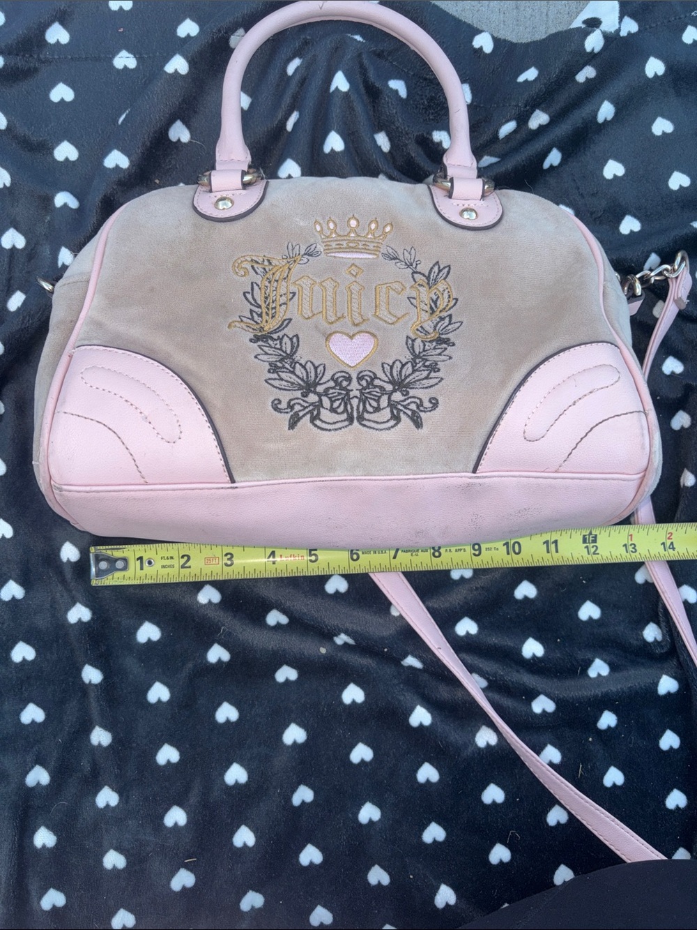 Juicy Couture Pink Suede & Leather Crest Satchel